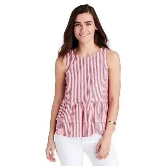 Vineyard Vines Tops - Vineyard Vines Grier Red White Striped Peplum Sleeveless Tank Top Women Size M